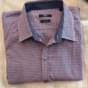 HUGO BOSS Men's Red and Blue Checkered Long Sleeve Shirt size 2XL